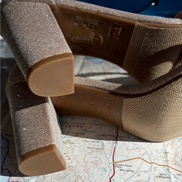 Womens Chunky Heel Single Band Platform Rhinestone Dress Sandals Rose Gold 8 - Picture 7 of 8